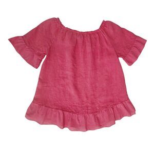 Terzo Millennio Linen Ruffle Top S Small Womens Pink Shirt Peasant Lagenlook